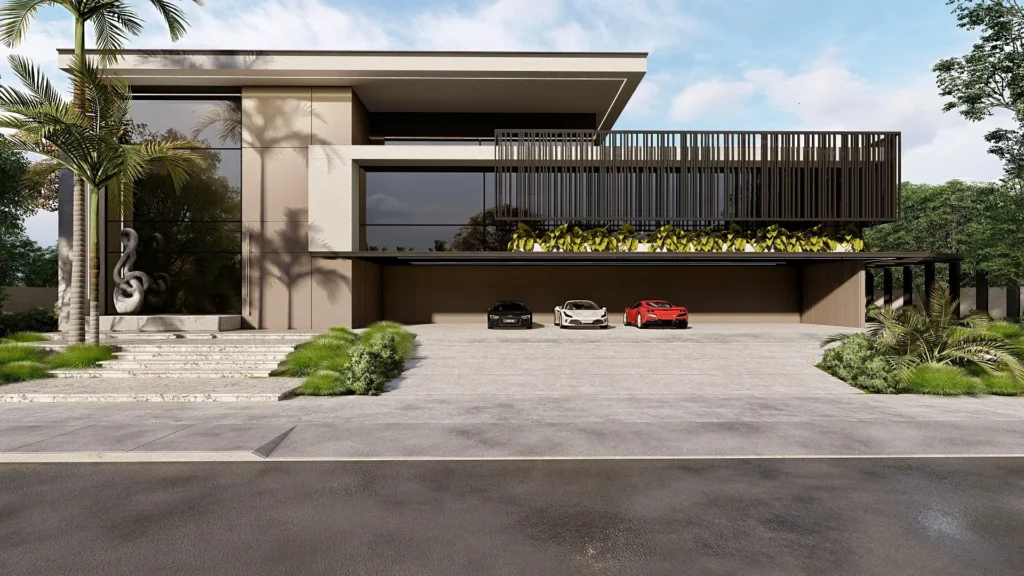 Fachada de residência de alto padrão em Itapema, no litoral de Santa Catarina, projeto autoral da KRUZ Arquitetura assinado por Kauana Cruz.